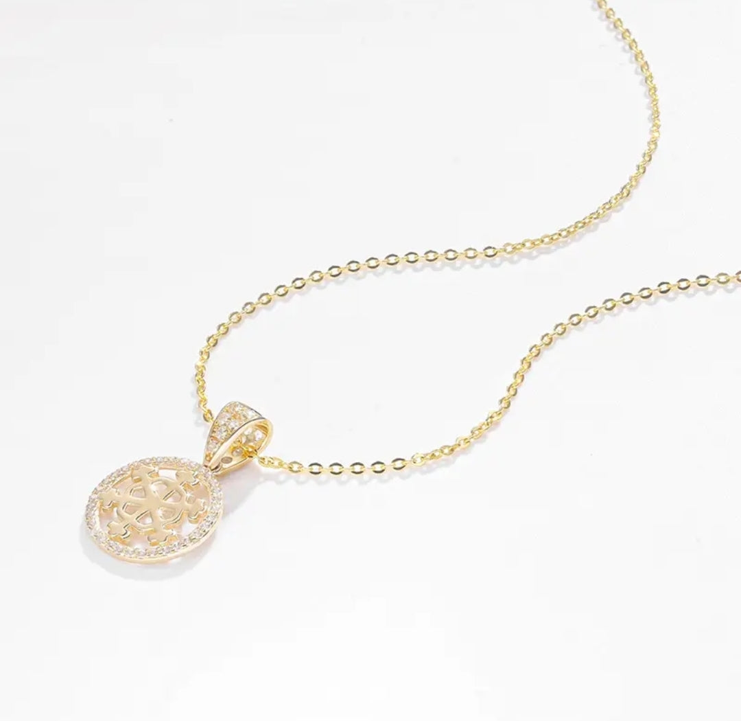 14k solid gold snowflake necklace with 1.3mm zircons