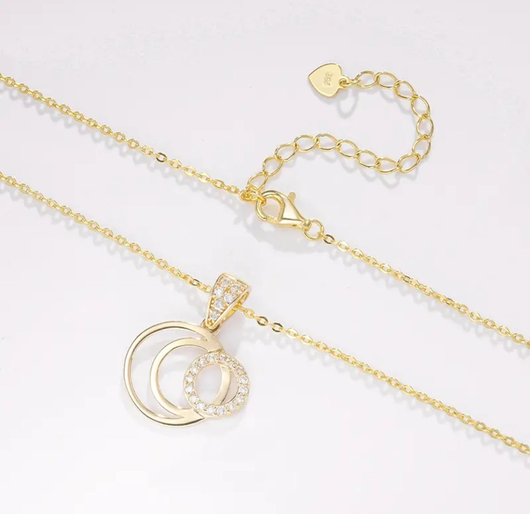 14k solid gold triple circle necklace with 1.3mm zircons