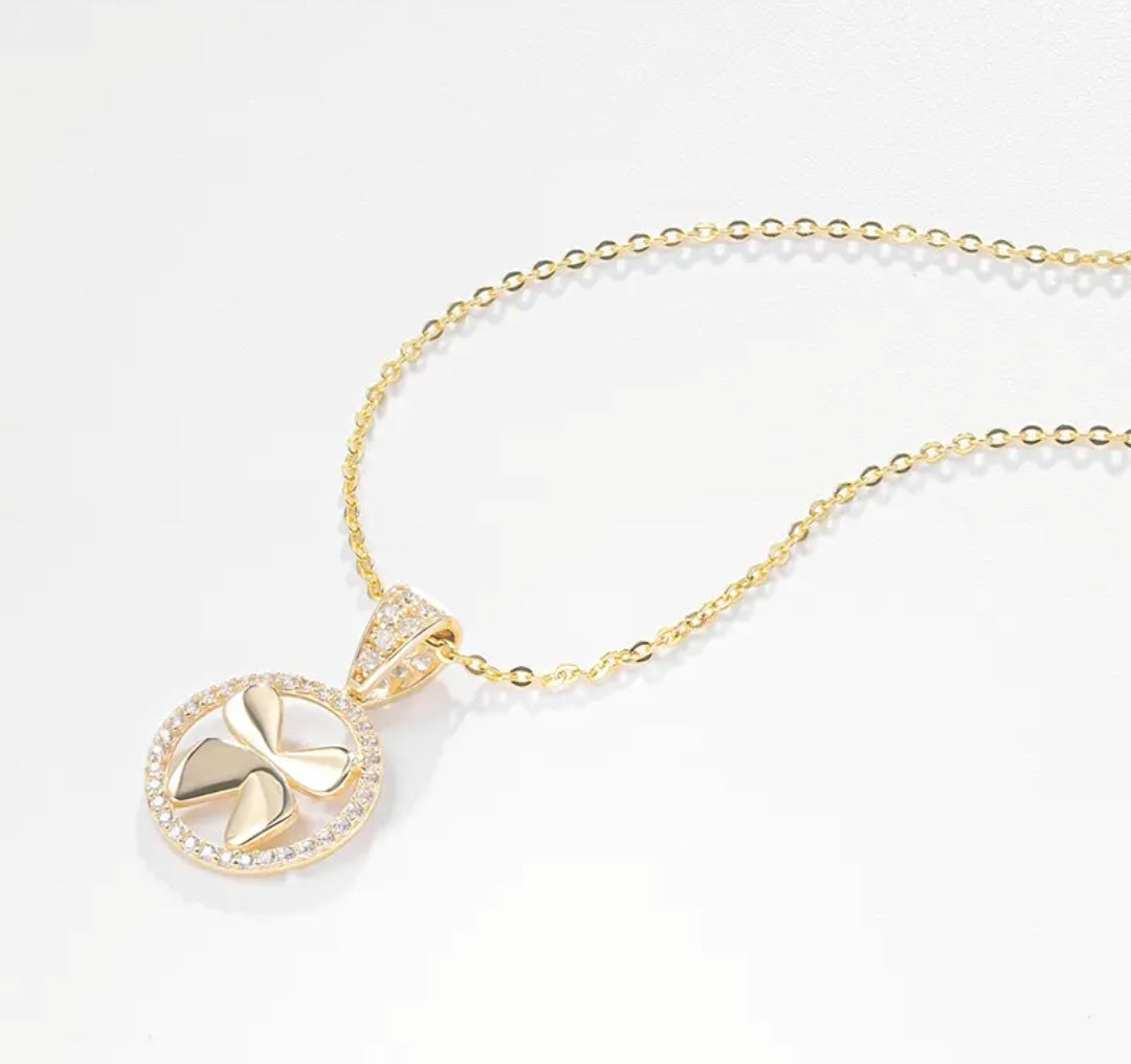 14k solid gold butterfly circle necklace with 1.3mm zircons