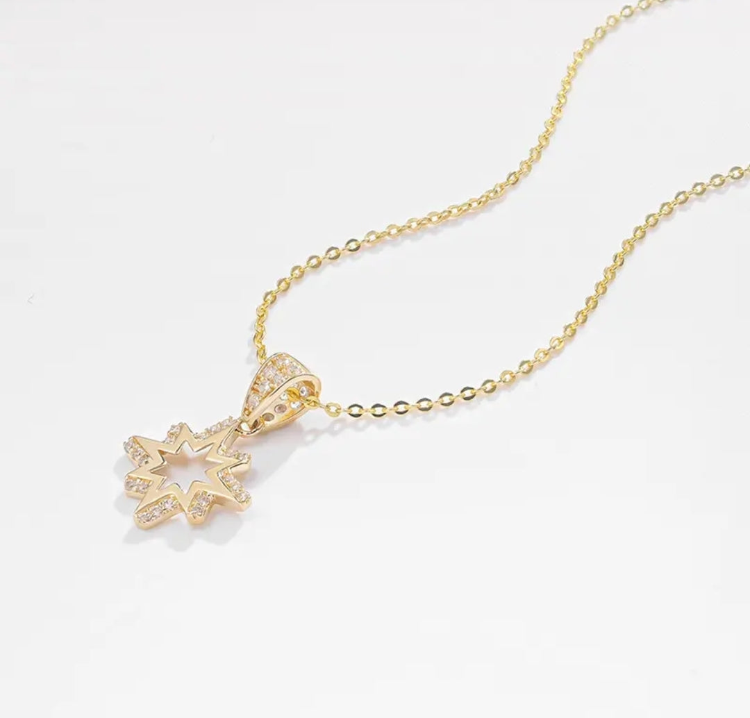 14k solid gold star necklace