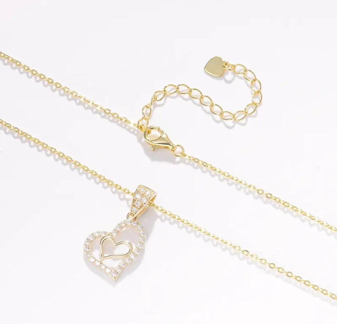 14k solid gold double heart necklace