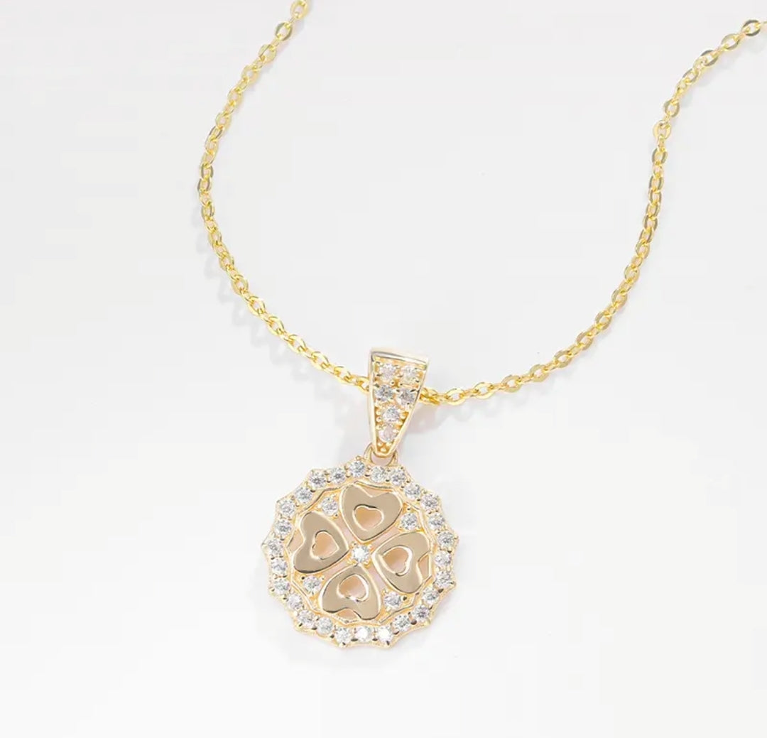 14k solid gold four heart necklace