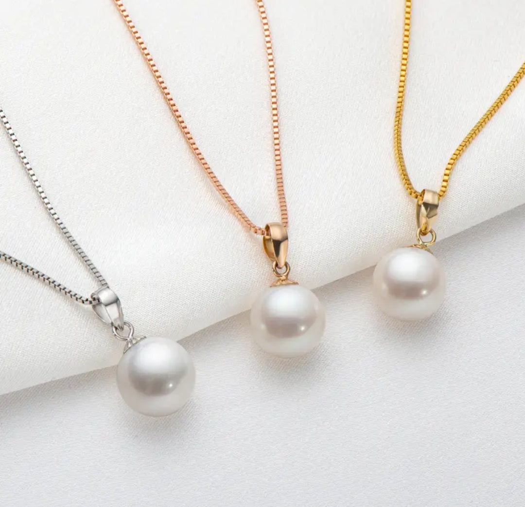 18k solid gold necklace with 9-10mm pearl