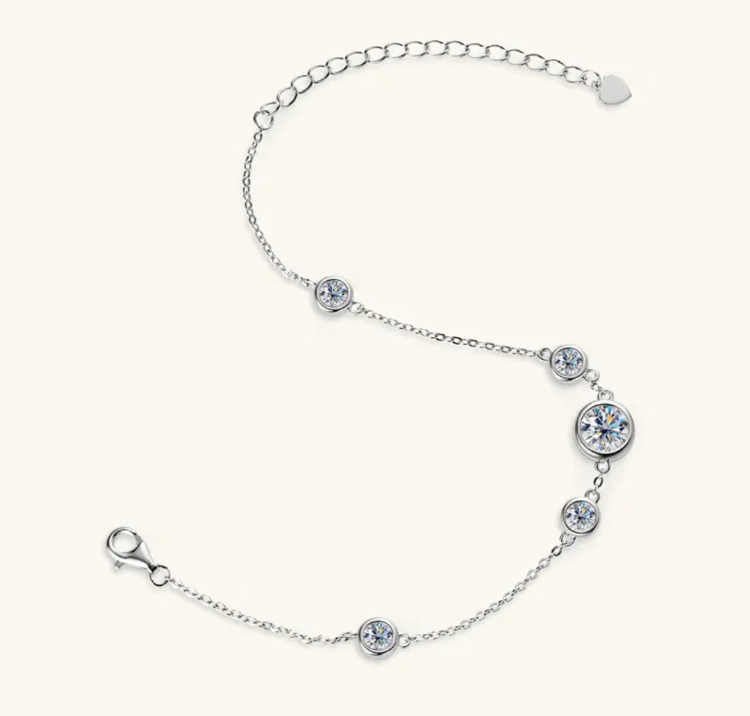 6.5mm and 4mm moissanite silver bracelet