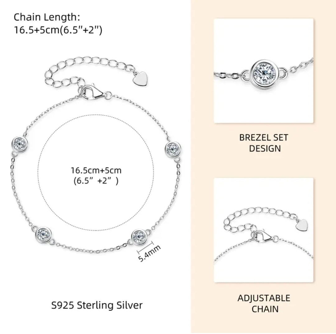 4mm*4pcs moissanite silver bracelet