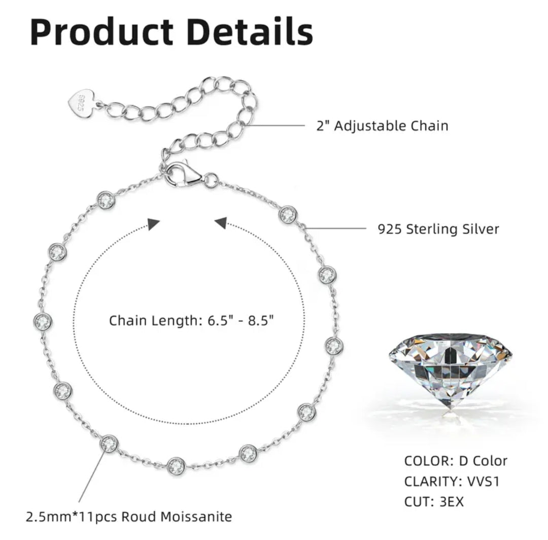 2.5mm*11pcs moissanite silver bracelet