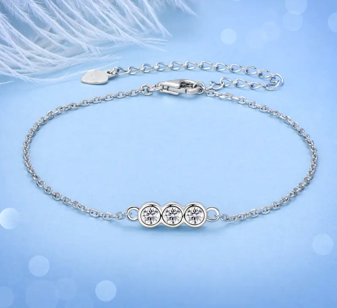 3mm*3pcs moissanite silver bracelet
