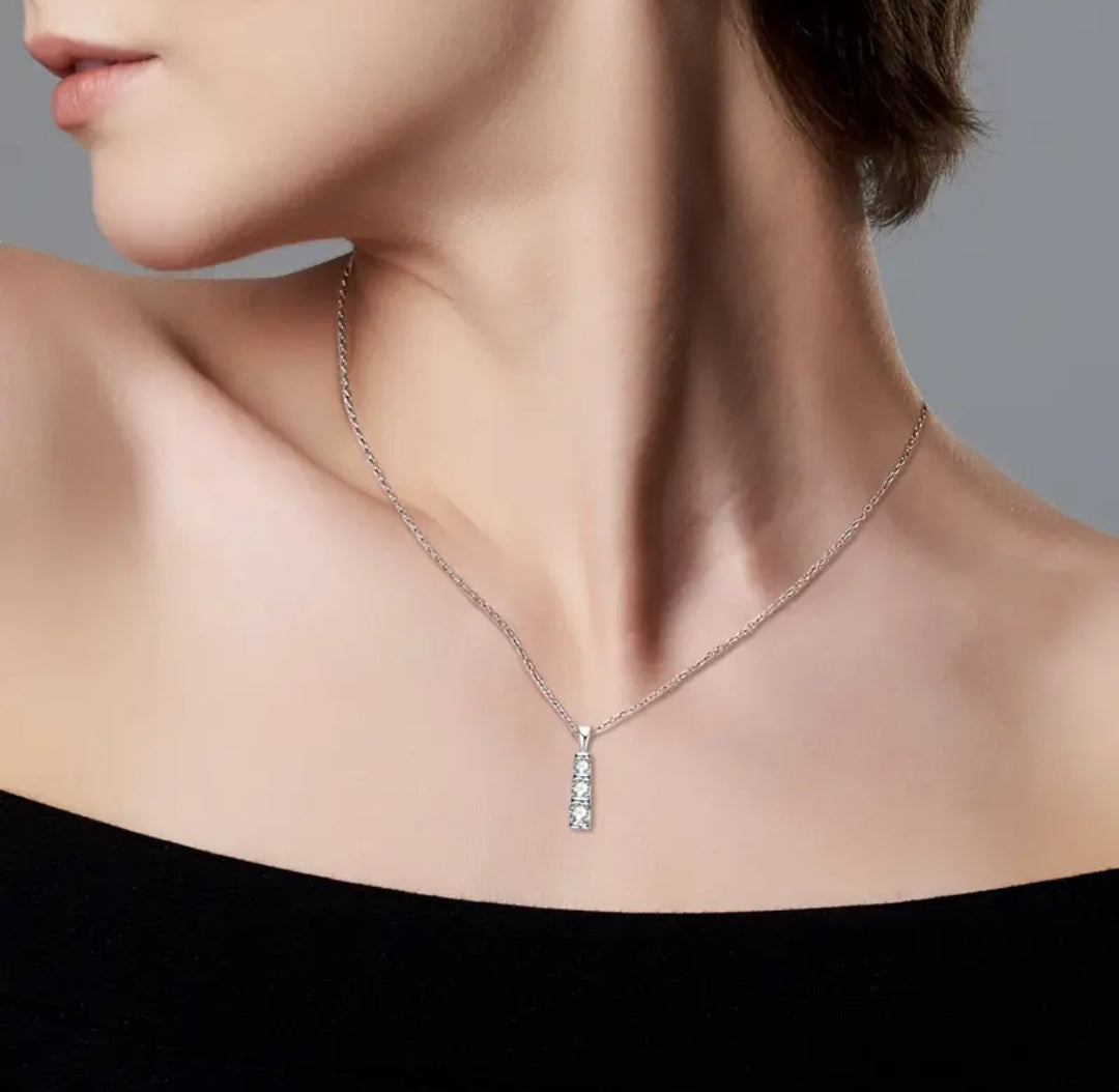 3 stone Moissanite pendant necklace