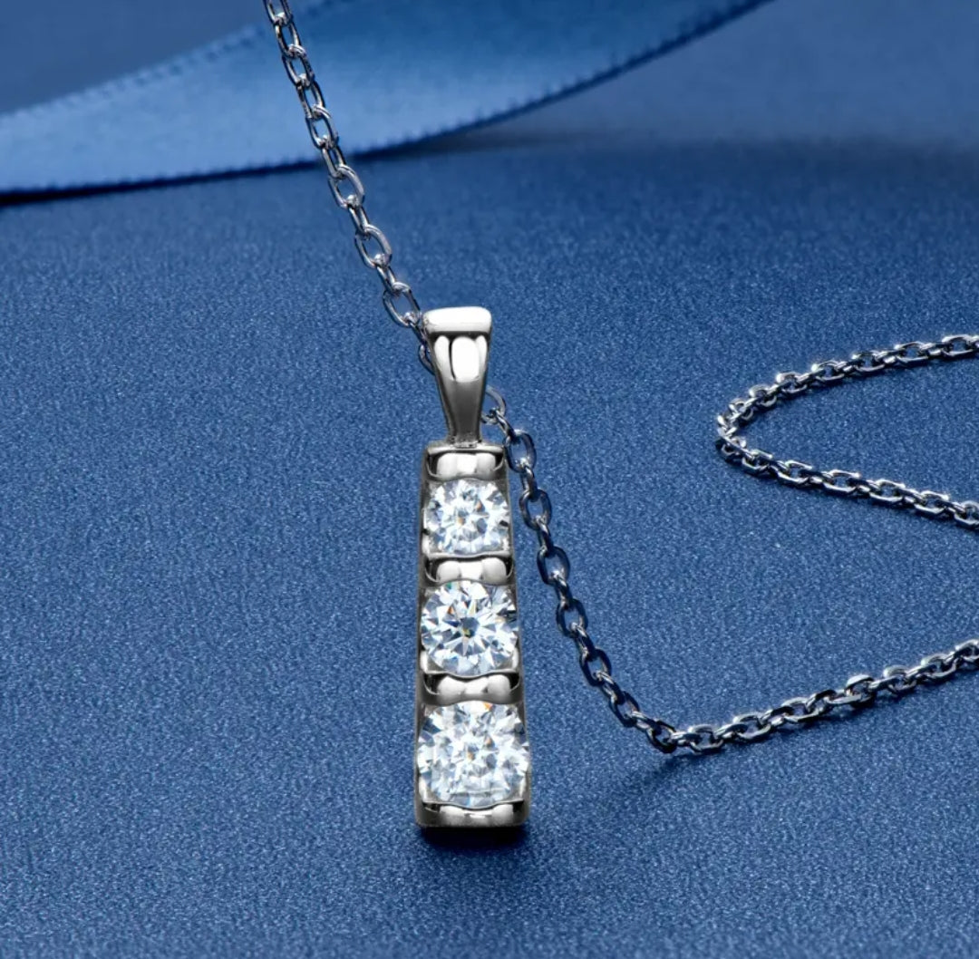 3 stone Moissanite pendant necklace
