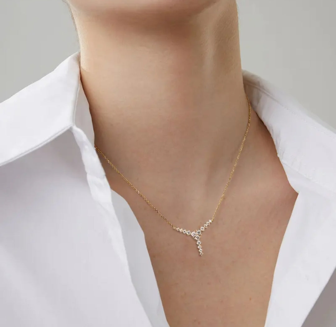 Unique Y shape Moissanite pendant necklace