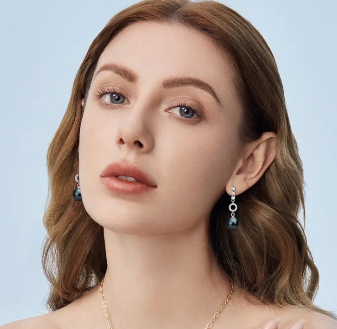 Tahitian black pearl drop earrings