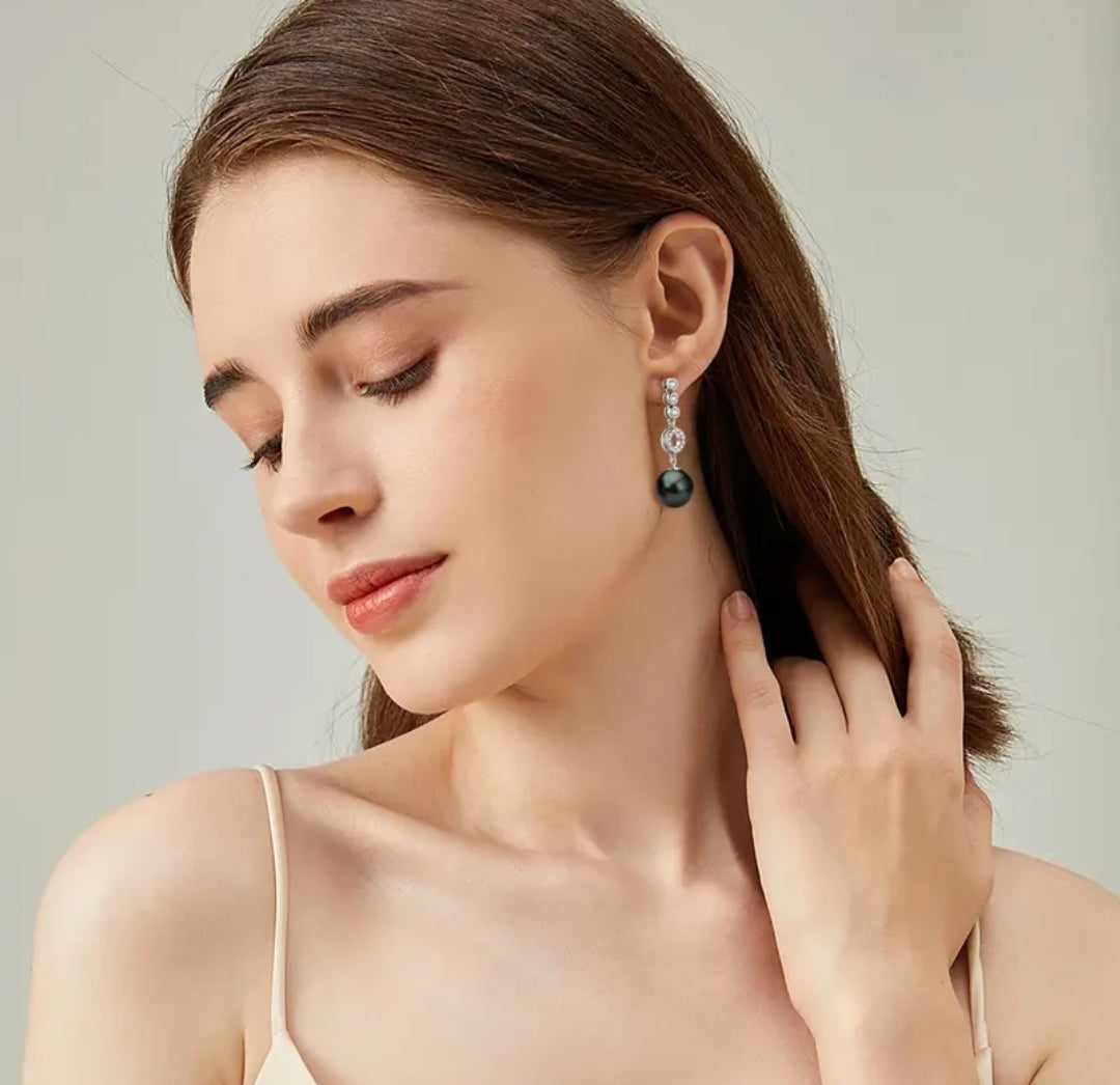 Tahitian black pearl drop earrings