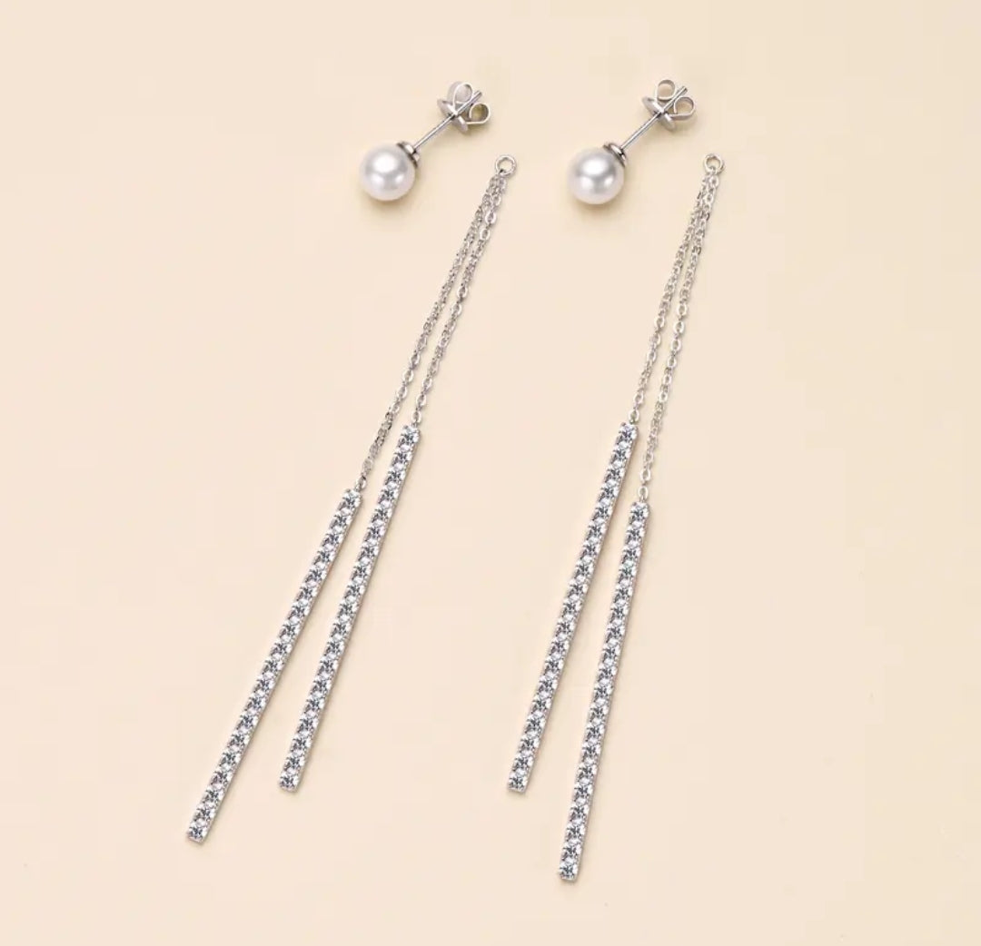 Double chain pearl drop earrings