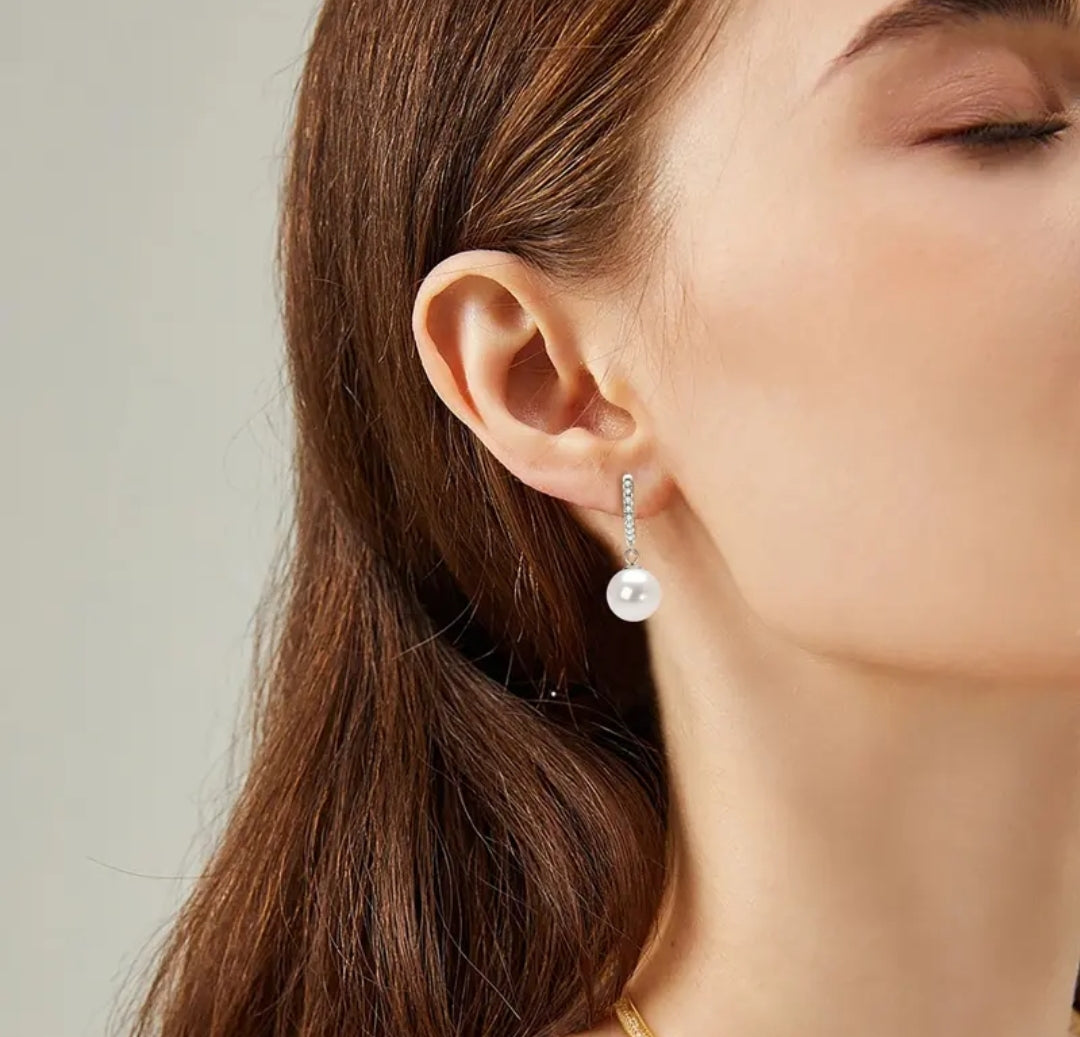 Moissanite pearl drop earrings