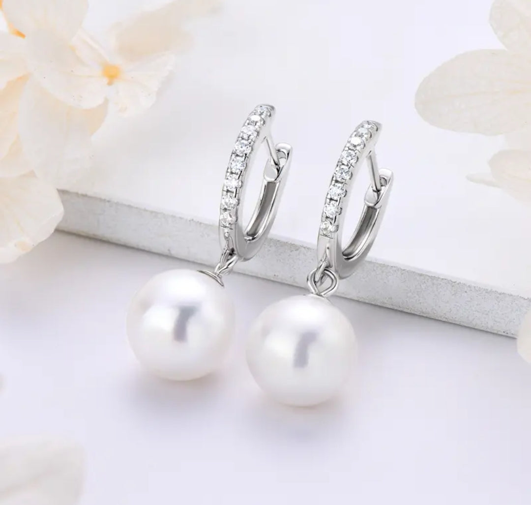 Moissanite pearl drop earrings