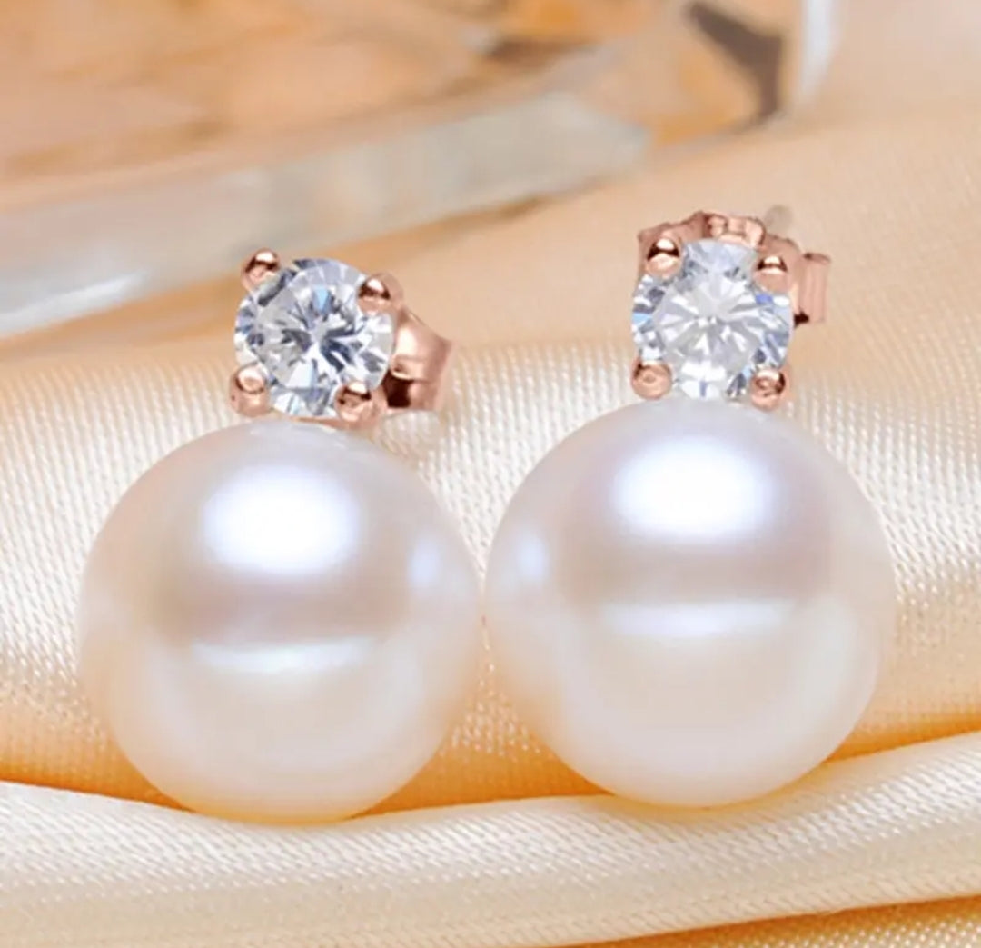 9mm rose gold pearl earrings