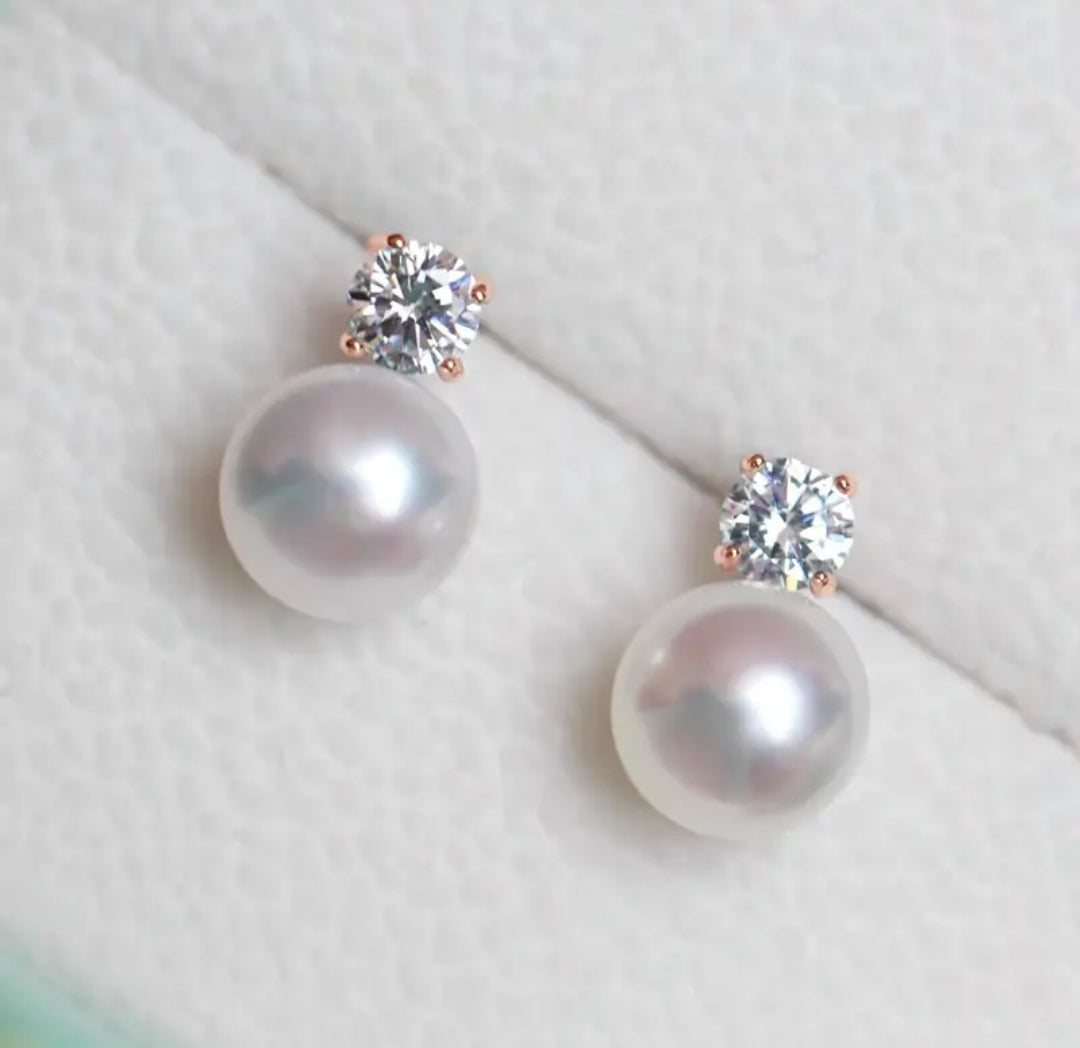 9mm rose gold pearl earrings