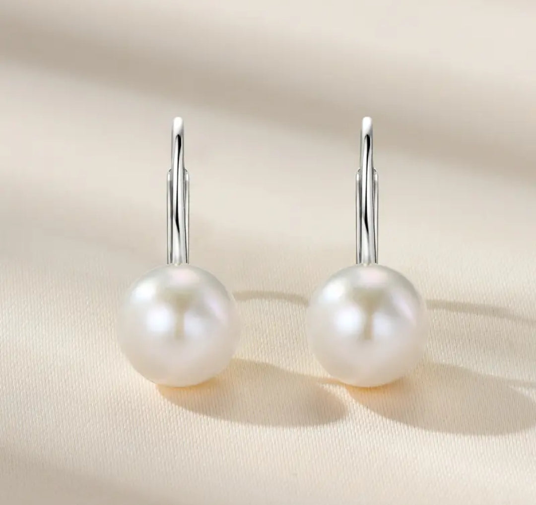 8-9mm rhodium plated pearl earrings