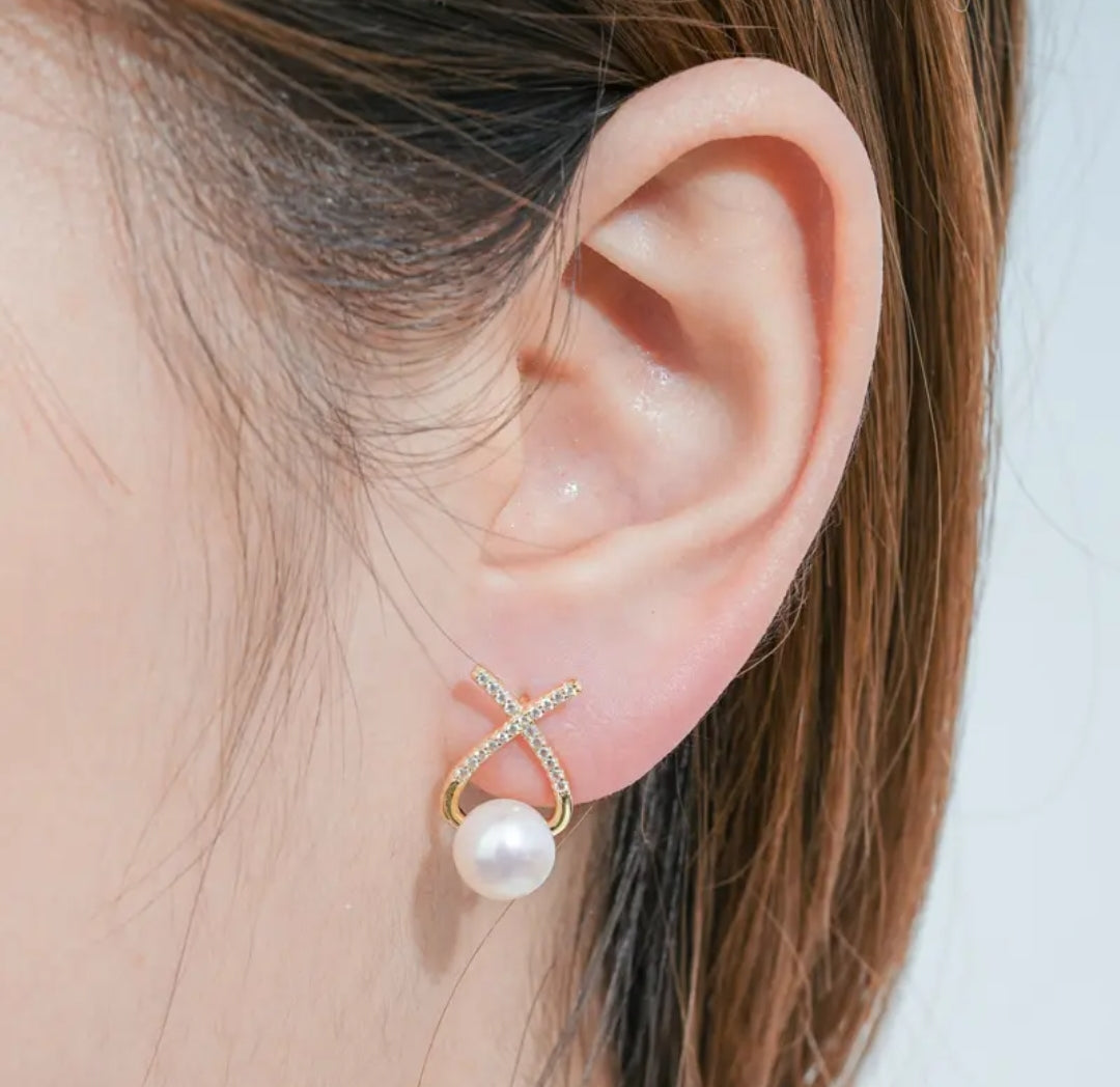 8-9mm crossover pearl earrings
