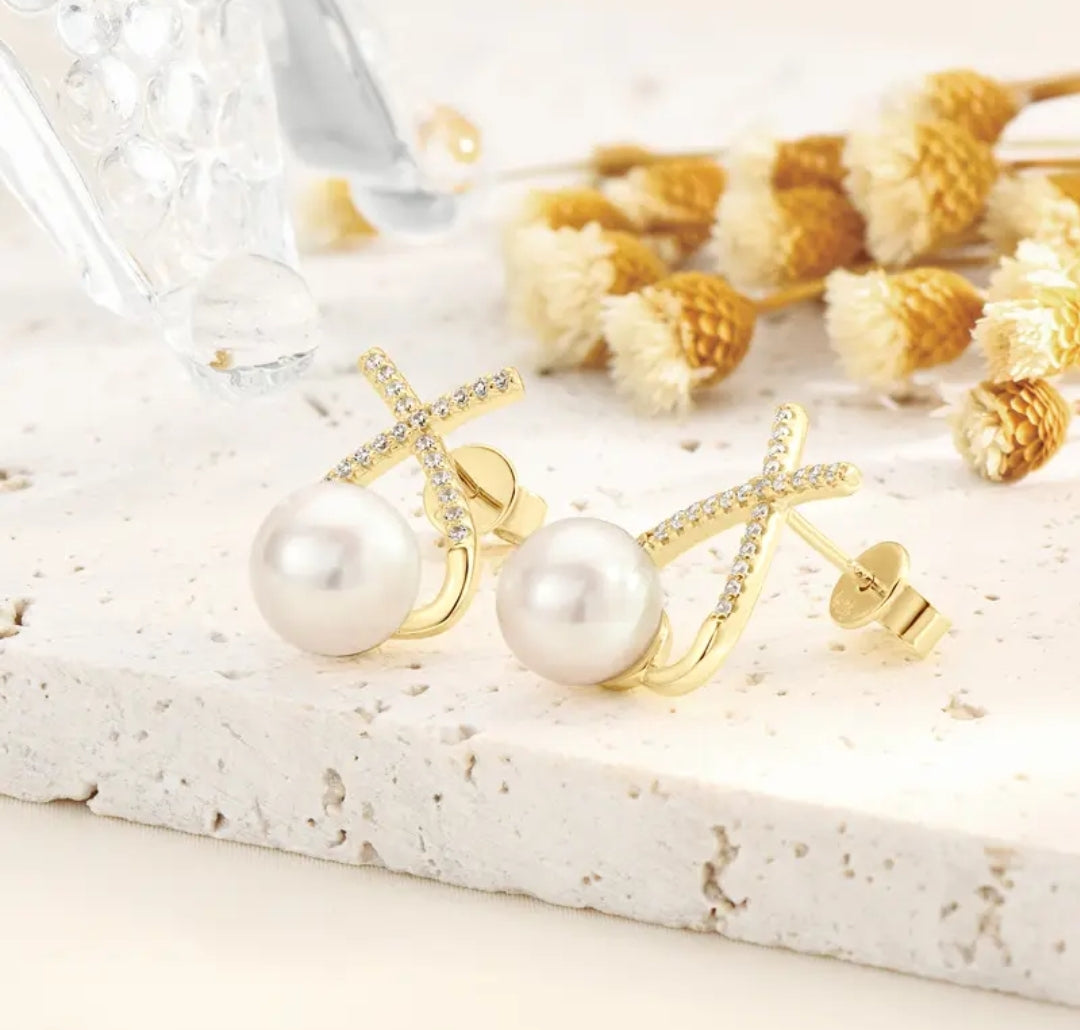 8-9mm crossover pearl earrings