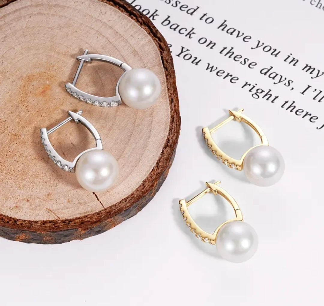 10mm hoop pearl earrings