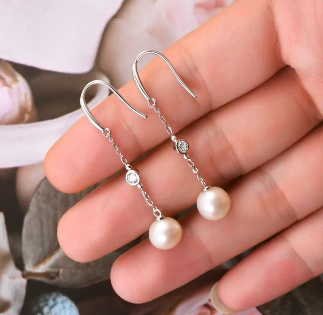 9mm pearl and 3mm moissanite earrings