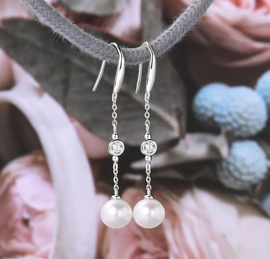 9mm pearl and 3mm moissanite earrings