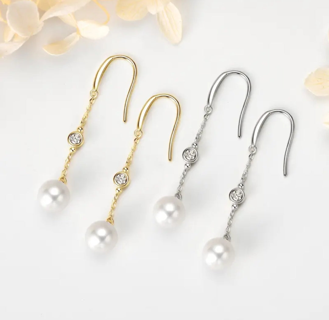 9mm pearl and 3mm moissanite earrings