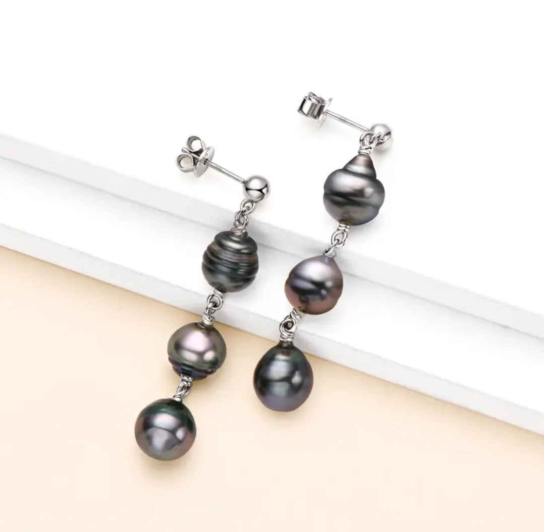 9mm black baroque pearl earrings