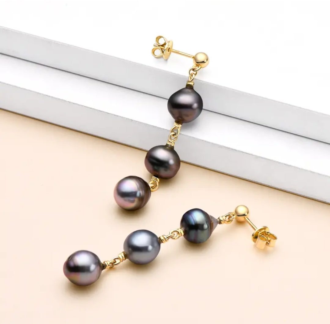9mm black baroque pearl earrings