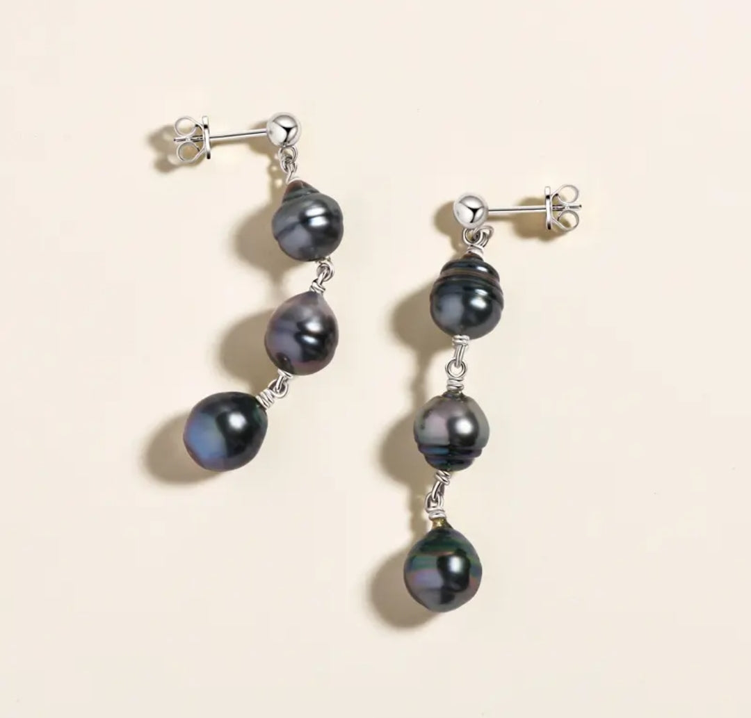 9mm black baroque pearl earrings