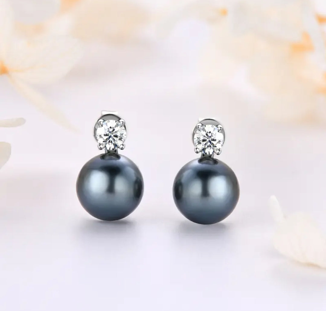 10mm black pearl earrings