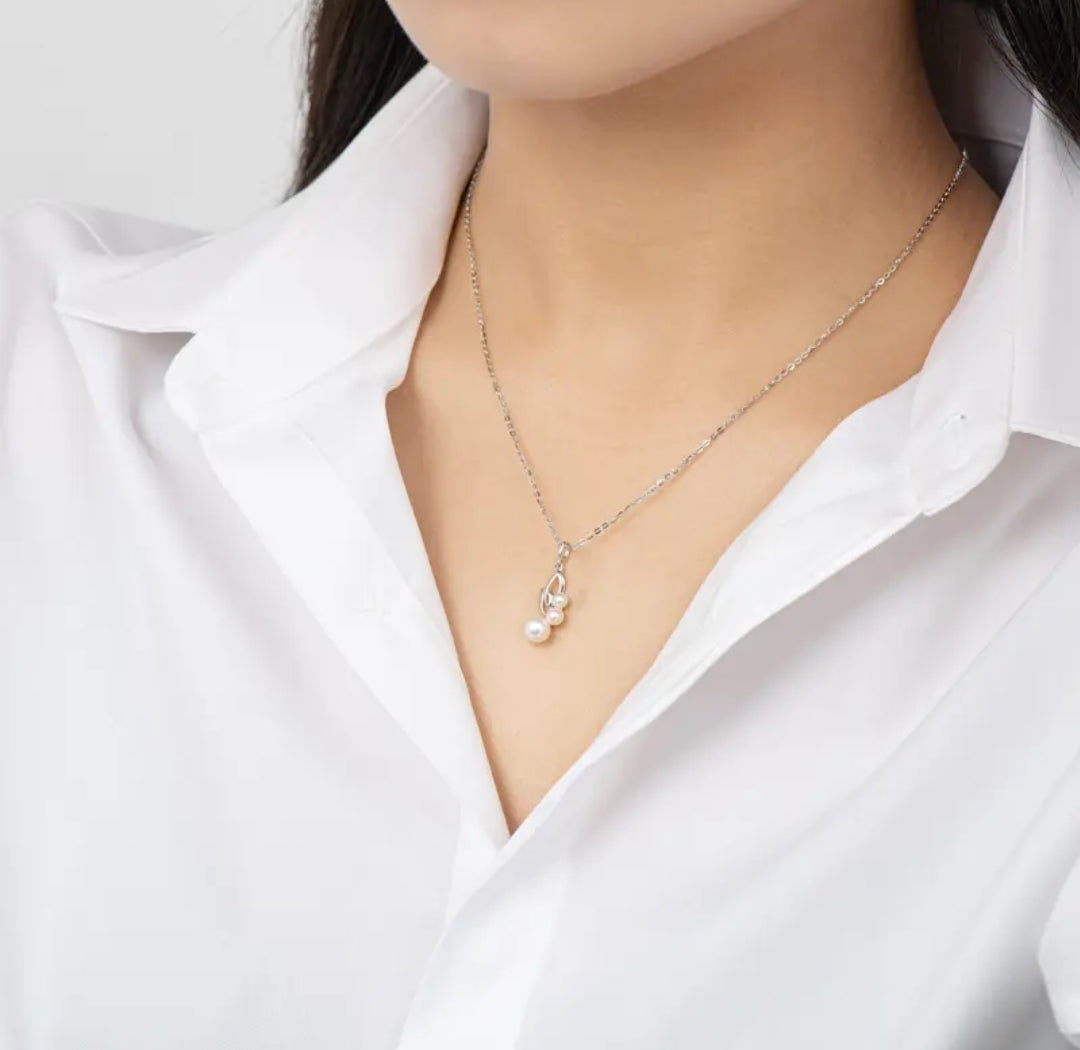 3-6mm leaf shape 3 pearl pendant necklace