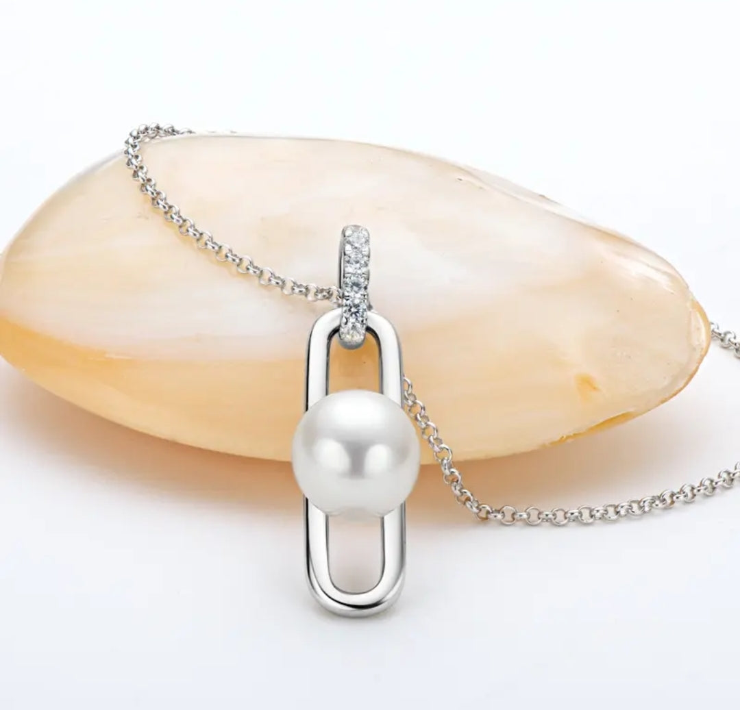 10mm paperclip pearl pendant necklace