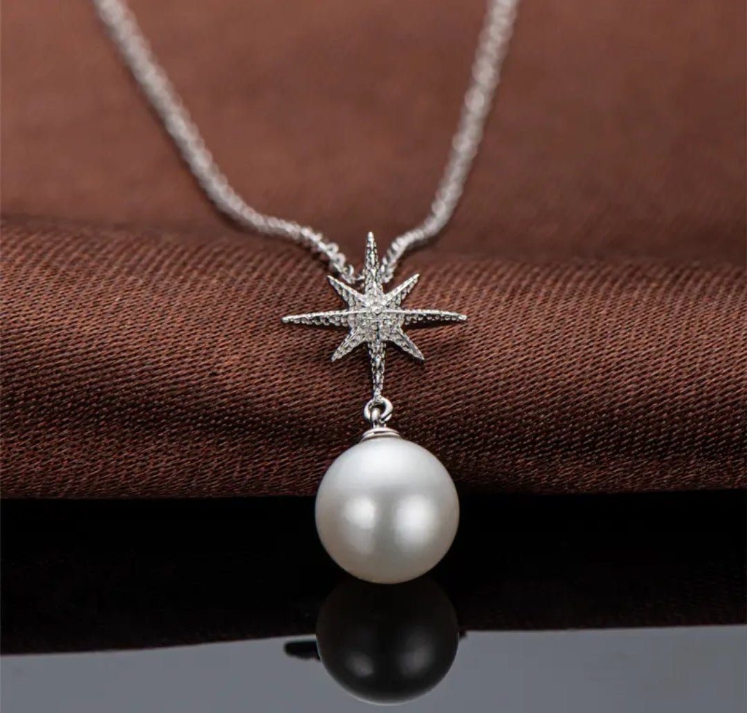 7.5-8mm star shape pearl pendant necklace