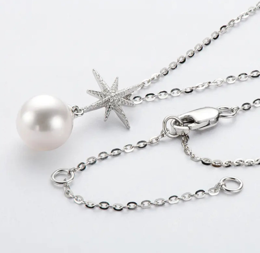 7.5-8mm star shape pearl pendant necklace