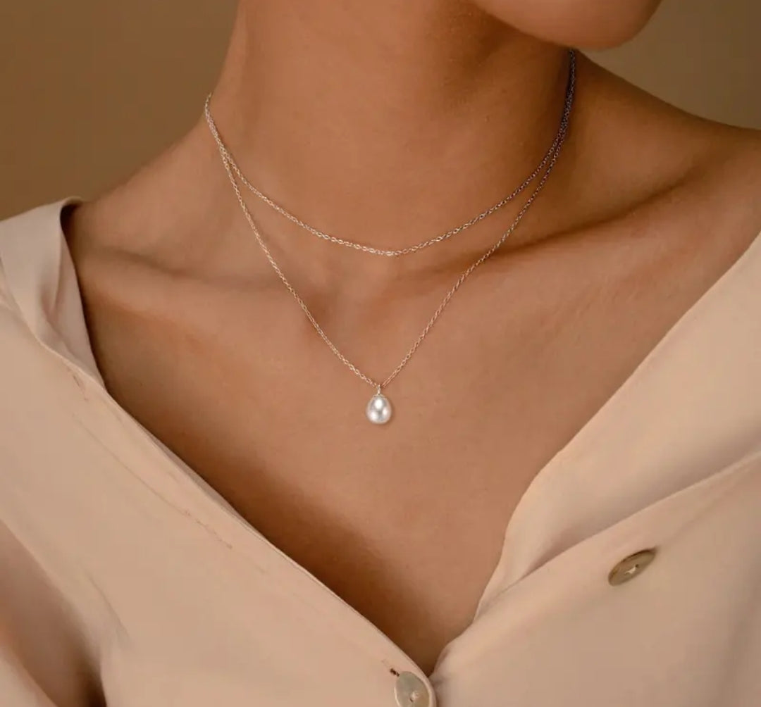 7-8mm double chain pearl pendant necklace