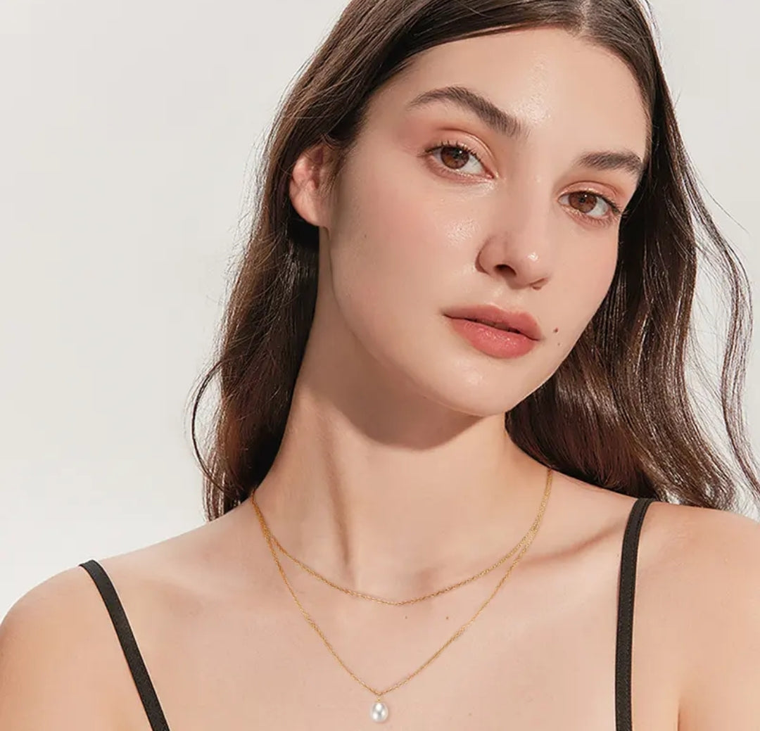 7-8mm double chain pearl pendant necklace