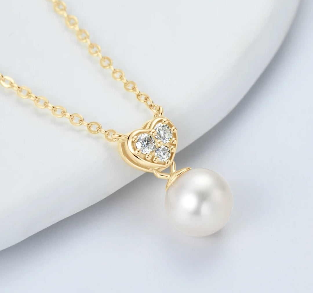 8-9mm real pearl and moissanite pendant necklace