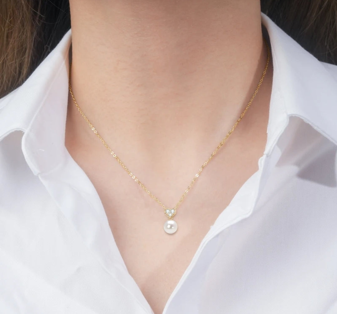 8-9mm real pearl and moissanite pendant necklace