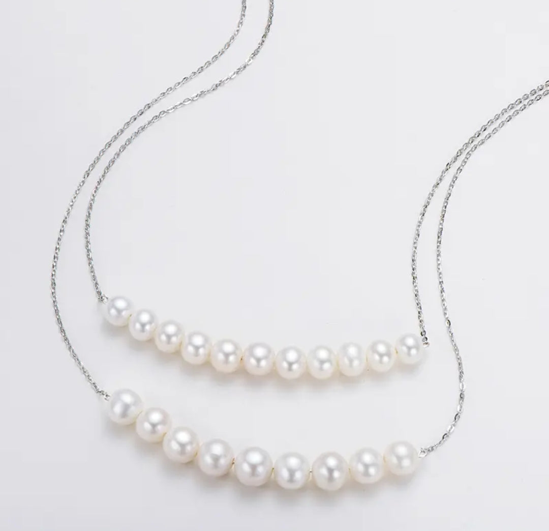 6-8mm double chain natural pearl pendant necklace