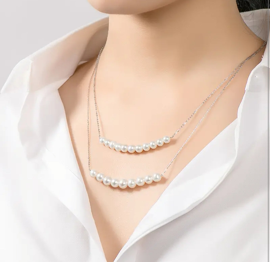 6-8mm double chain natural pearl pendant necklace