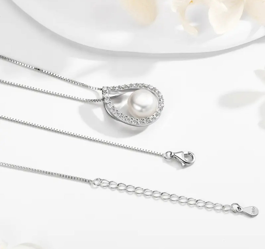 9mm pearl and 1.7mm multimoissanite pendant necklace