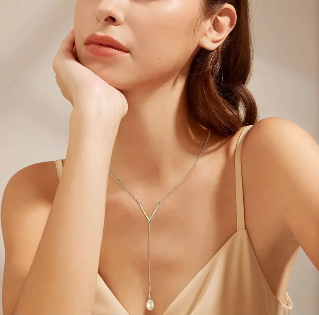 8mm Y chain pearl pendant necklace