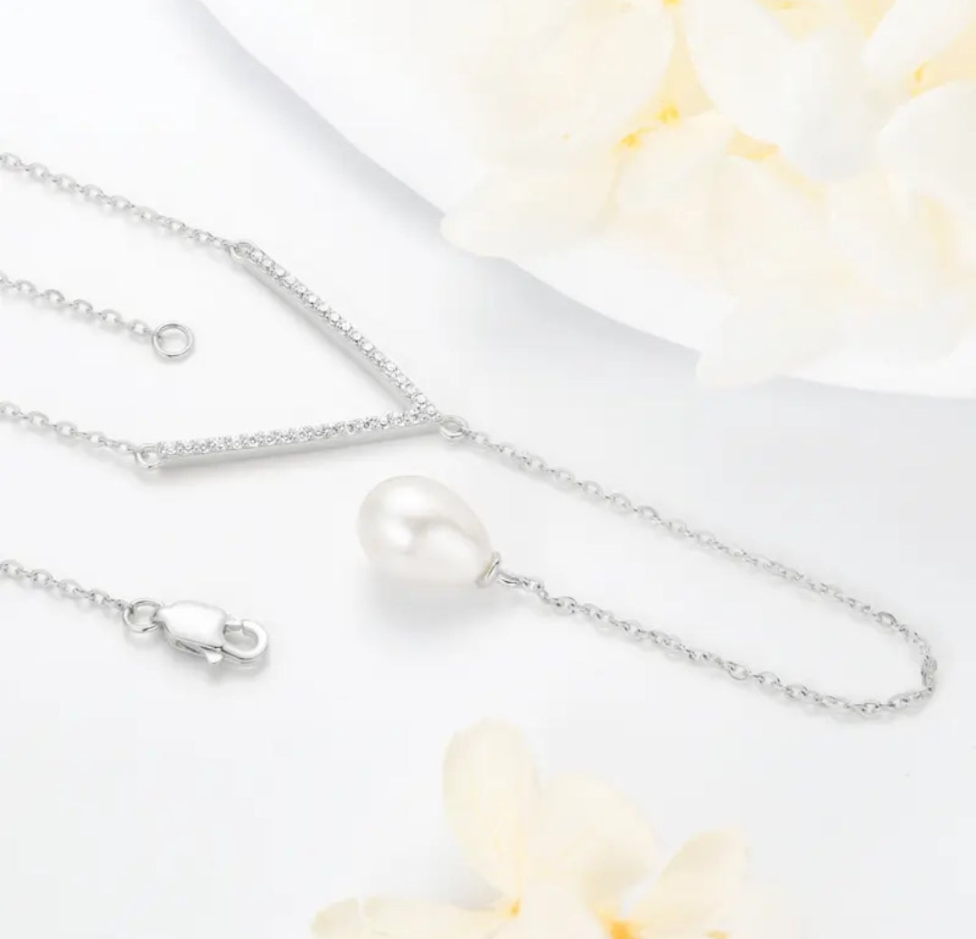8mm Y chain pearl pendant necklace