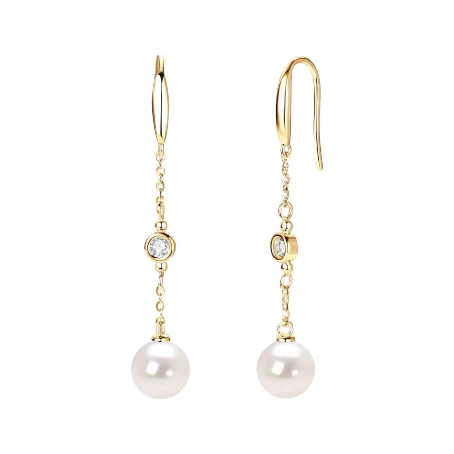 9mm pearl and 3mm moissanite earrings