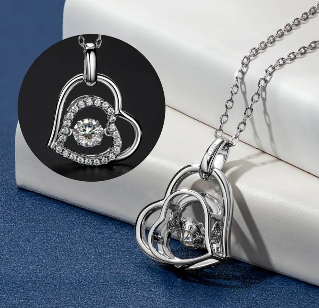 5mm double heart shape Moissanite pendant necklace