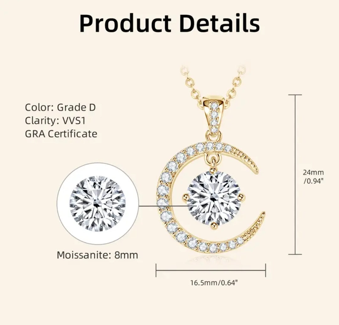 1mm to 8mm moon Moissanite pendant necklace