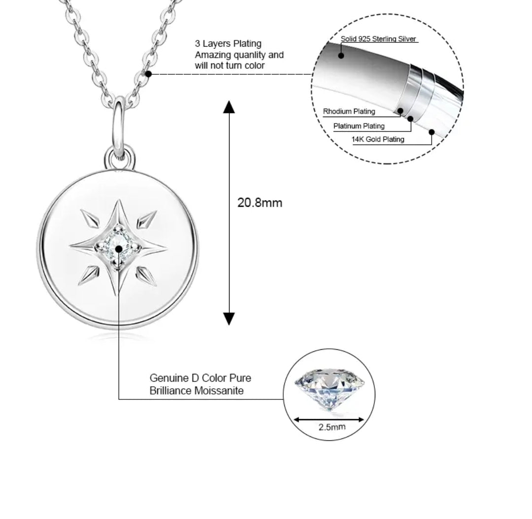 2.5mm north star Moissanite pendant necklace