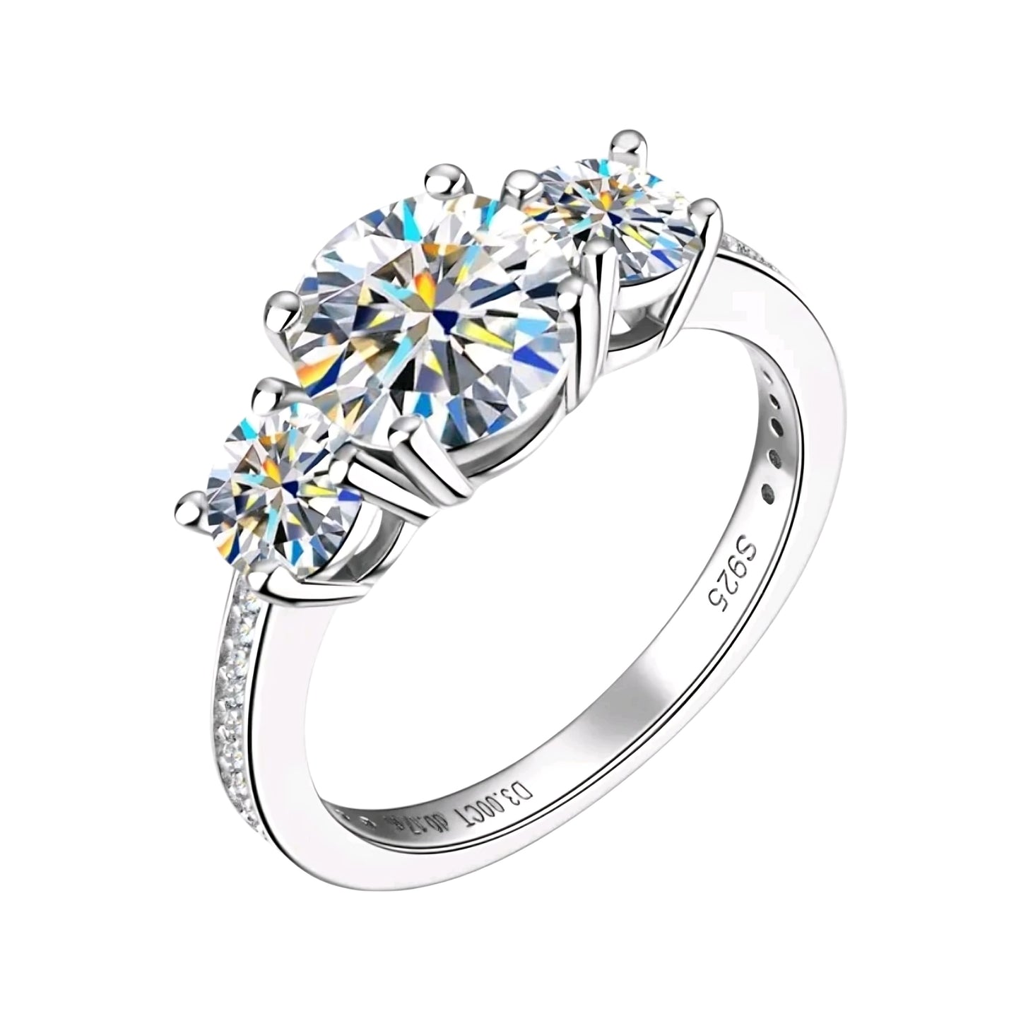 2ct three stone moissanite engagement ring